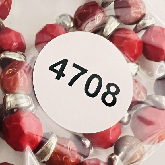 2 Vintage Bracelet Silver Tone Spacer Red Lucite Goldstone  Beaded Stretch 4708 - Picture 5 of 5